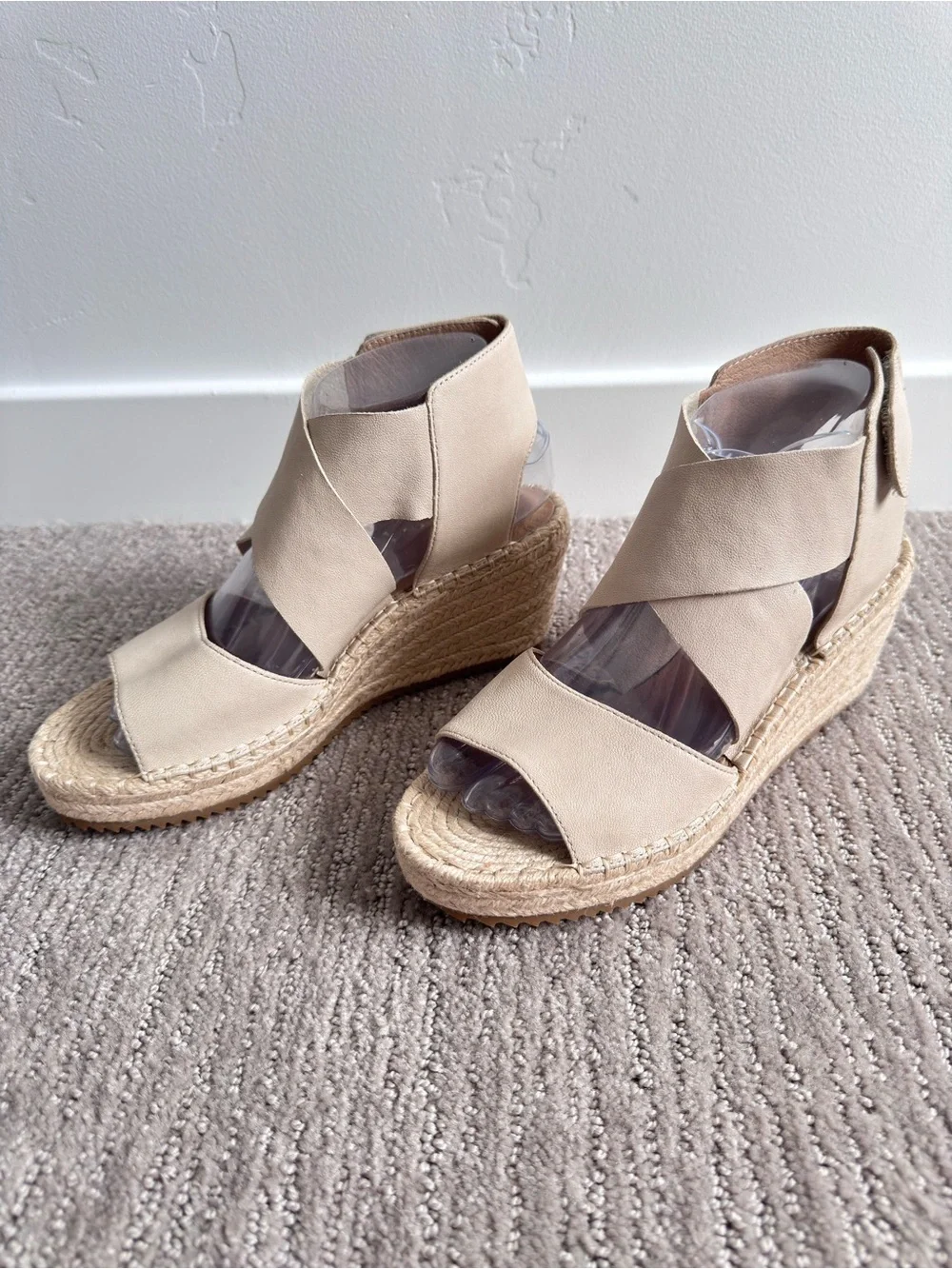 NWOB Eileen Fisher Willow Leather Wedge Espadrille Sandals Nude Women’s Size 8.5